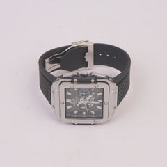 Black Strap Silver Dial Men's Wrist Watch HB