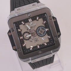 Black Strap Silver Grey Dial Men's Wrist Watch HB