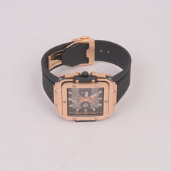 Black Strap Rosegold Dial Men's Wrist Watch HB