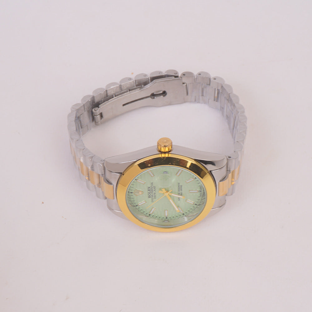 Two Tone Chain Wrist Watch Light Green R