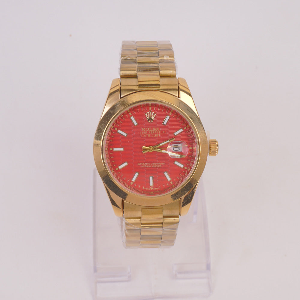 Golden Chain Wrist Watch With Red Dial R