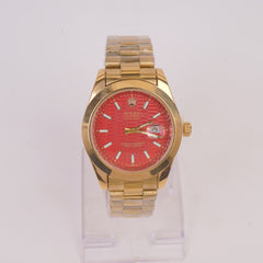 Golden Chain Wrist Watch With Red Dial R