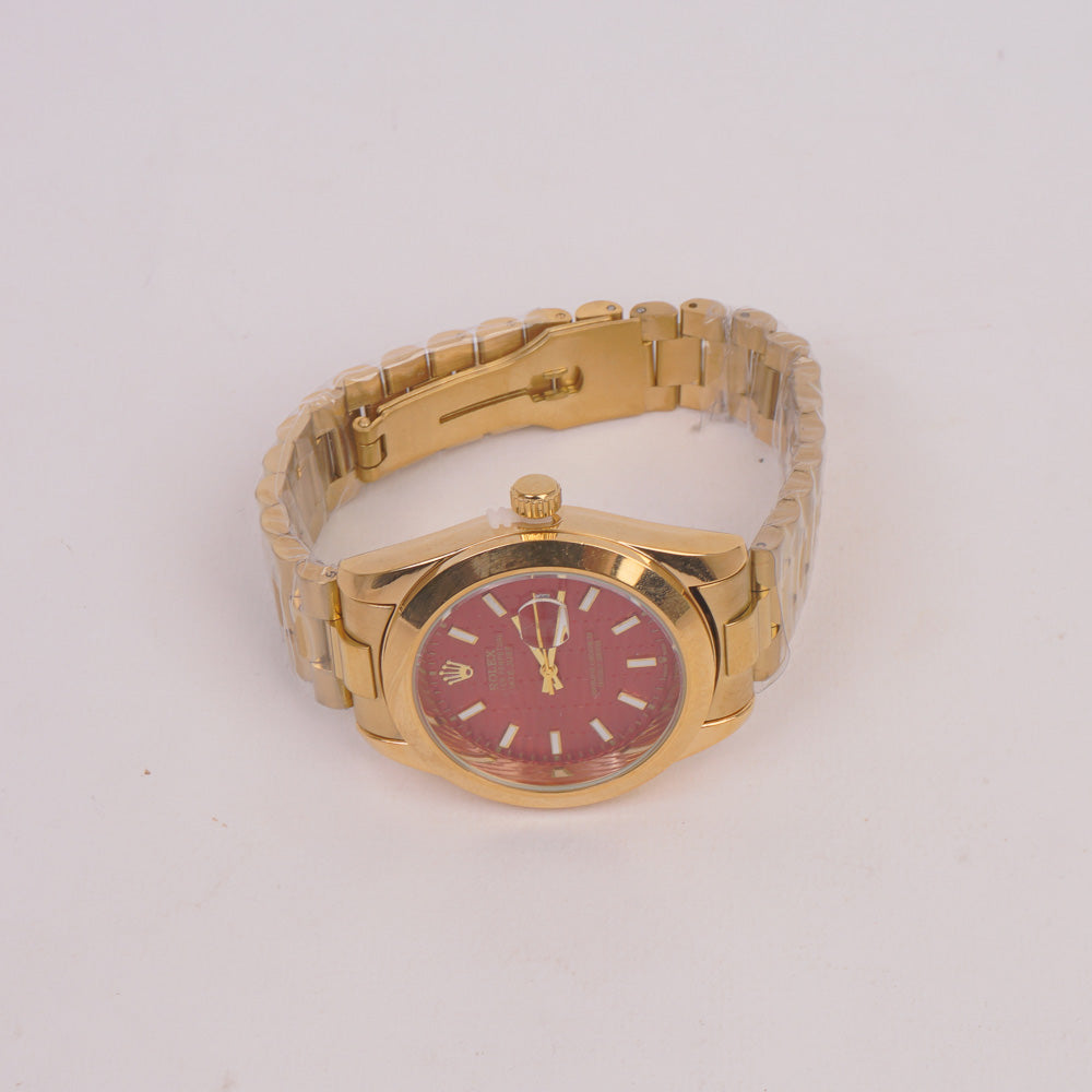 Golden Chain Wrist Watch With Red Dial R