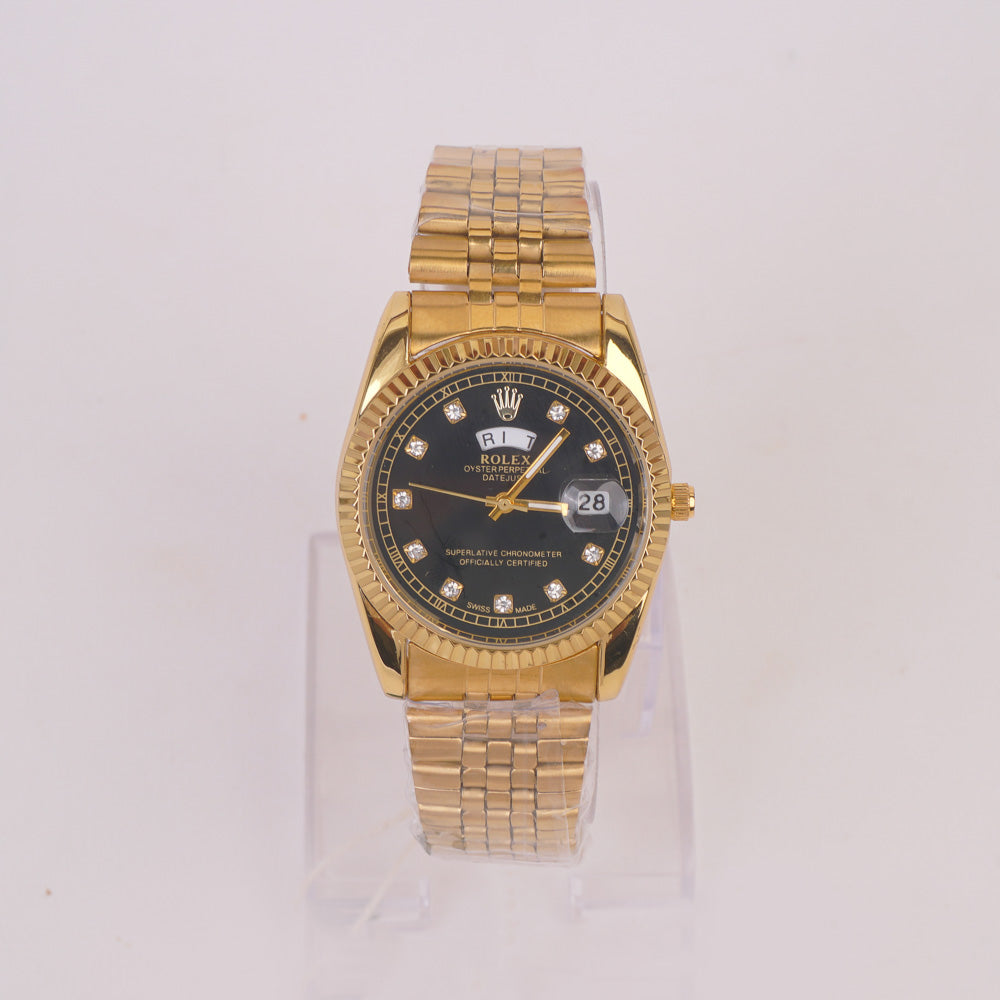 Golden Chain Wrist Watch With Black Dial R