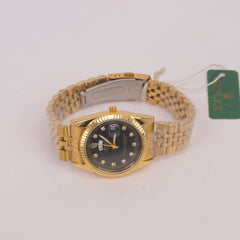 Golden Chain Wrist Watch With Black Dial R