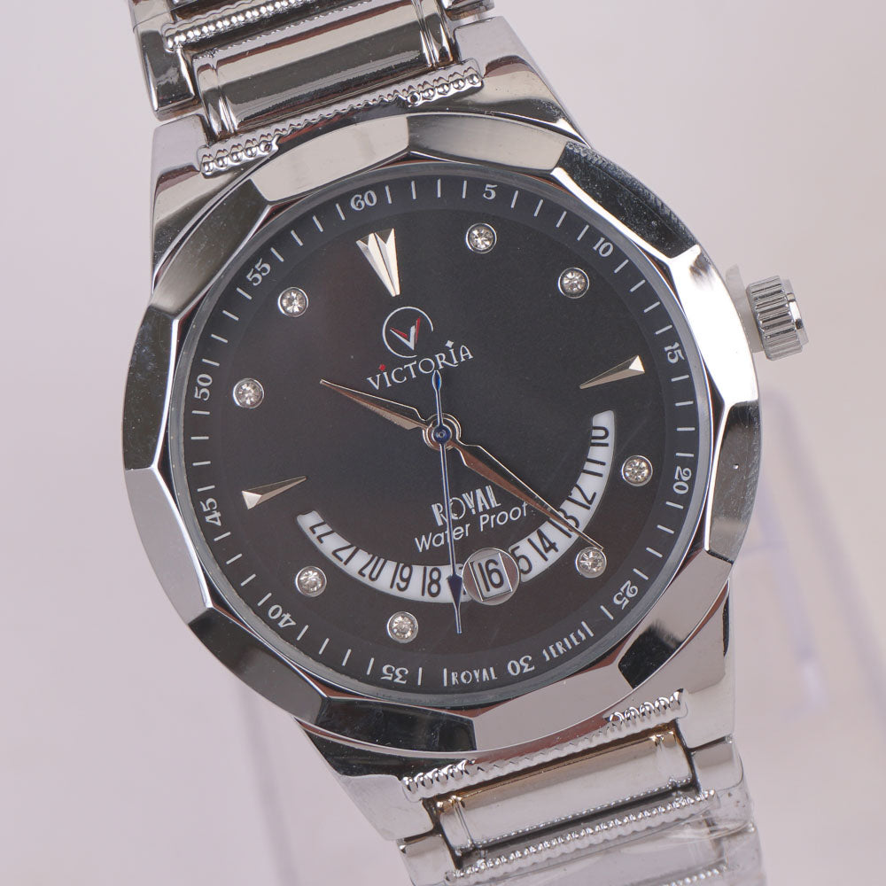 Silver Chain Wrist Watch With Black Dial