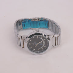Silver Chain Wrist Watch With Black Dial