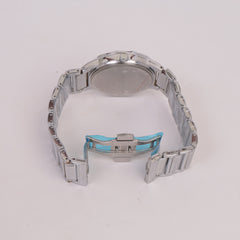 Silver Chain Wrist Watch With Black Dial