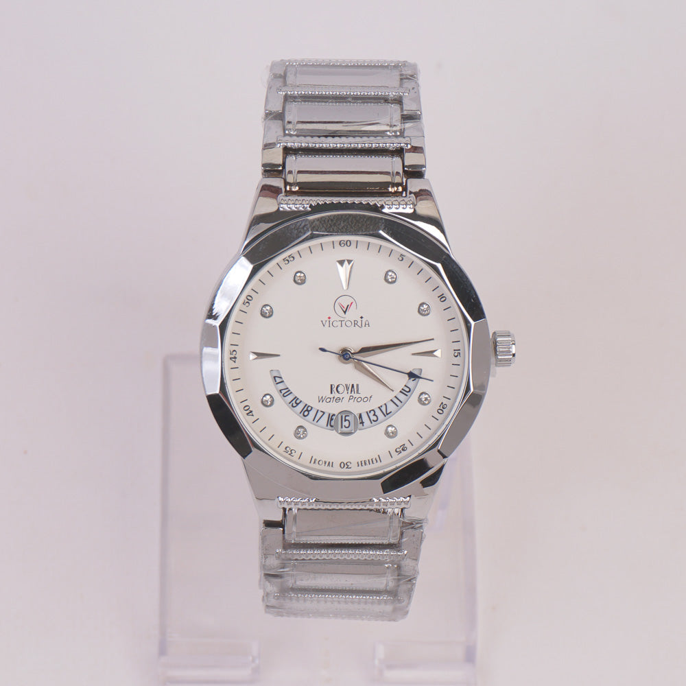 Silver Chain Wrist Watch with White Dial