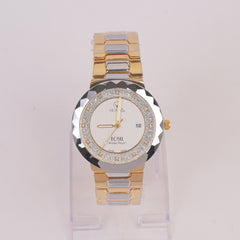 Two Tone Silver Chain Wrist Watch with White Dial