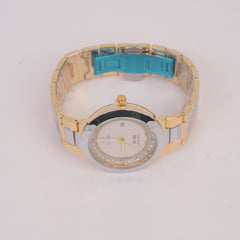 Two Tone Silver Chain Wrist Watch with White Dial