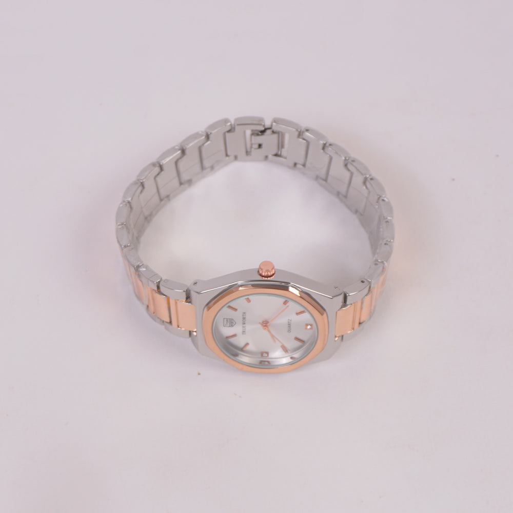 Two Tone Women Chain Watch Rosegold with Silver Dial