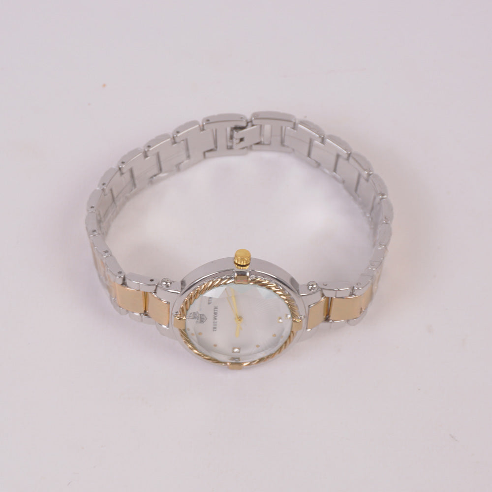 Two Tone Women Chain Watch Golden with White Dial