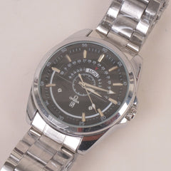 Mens Silver Chain Wrist Watch Black Dial