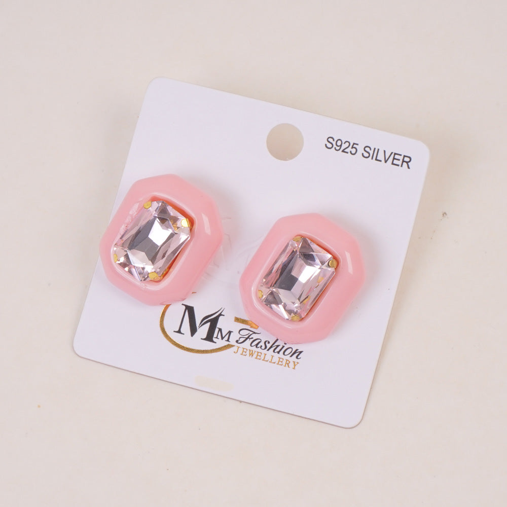 Woman's Casual Earring With Stone Light Pink