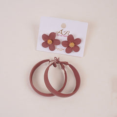 Woman's Casual Earring 4Pcs Set Flower Design Brown