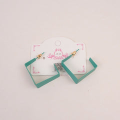 Woman's Earring Sqaure Shape Design Green