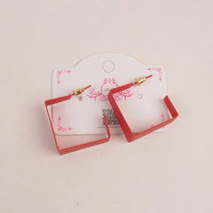 Woman's Earring Sqaure Shape Design Red