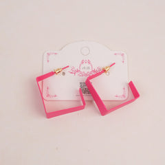 Woman's Earring Sqaure Shape Design Pink