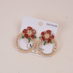 Woman's Flower Design Earring Maroon