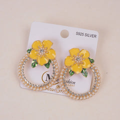 Woman's Flower Design Earring Yellow