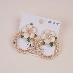Woman's Flower Design Earring White