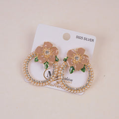 Woman's Flower Design Earring Brown