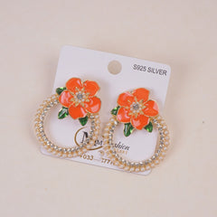 Woman's Flower Design Earring Orange