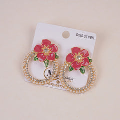Woman's Flower Design Earring Pink