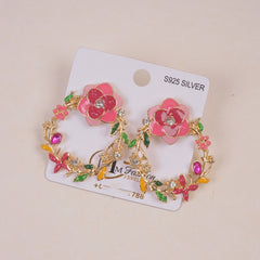 Woman's Flower Design Earring Pink