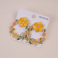 Woman's Flower Design Earring Yellow