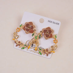 Woman's Flower Design Earring Brown