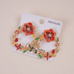 Woman's Flower Design Earring Orange