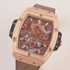 Brown Strap Rosegold Dial Men's Wrist Watch HB