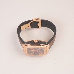 Brown Strap Rosegold Dial Men's Wrist Watch HB