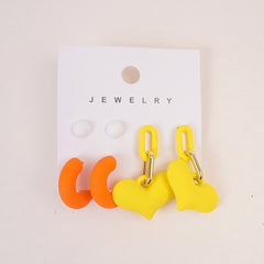 Woman's Flower Design Earring Heart Shape 6pcs Set Yellow