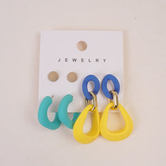 Woman's  Flower Design Earring 6pcs Set Yellow