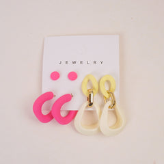 Woman's Flower Design Earring 6pcs Set White