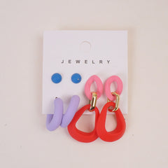 Woman's  Flower Design Earring 6pcs Set Red