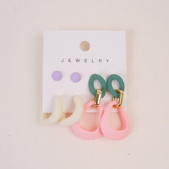Woman's  Flower Design Earring 6pcs Set Pink