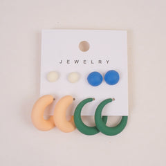 Woman's Flower Design Earring 8pcs Set Light Orange
