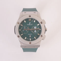 Green Strap Silver Dial Men's Wrist Watch