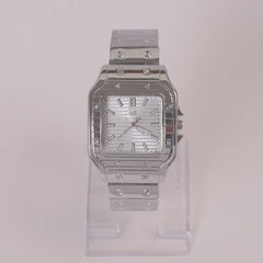 Mens Chain Wrist Watch Big Dial Silver