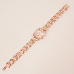 Women Stone Design Chain Wrist Watch Rosegold