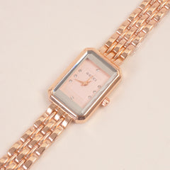 Women Stone Design Chain Wrist Watch Pink Dial