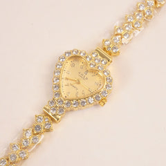 Woman Chain Wrist Watch Stone Design Golden