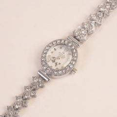 Woman Chain Wrist Watch Stone Design Silver