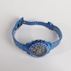 Mens Chain Wrist Watch Blue With Black Dial