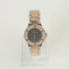 Two Tone Women Stone Design Chain Wrist Watch Rosegold Black