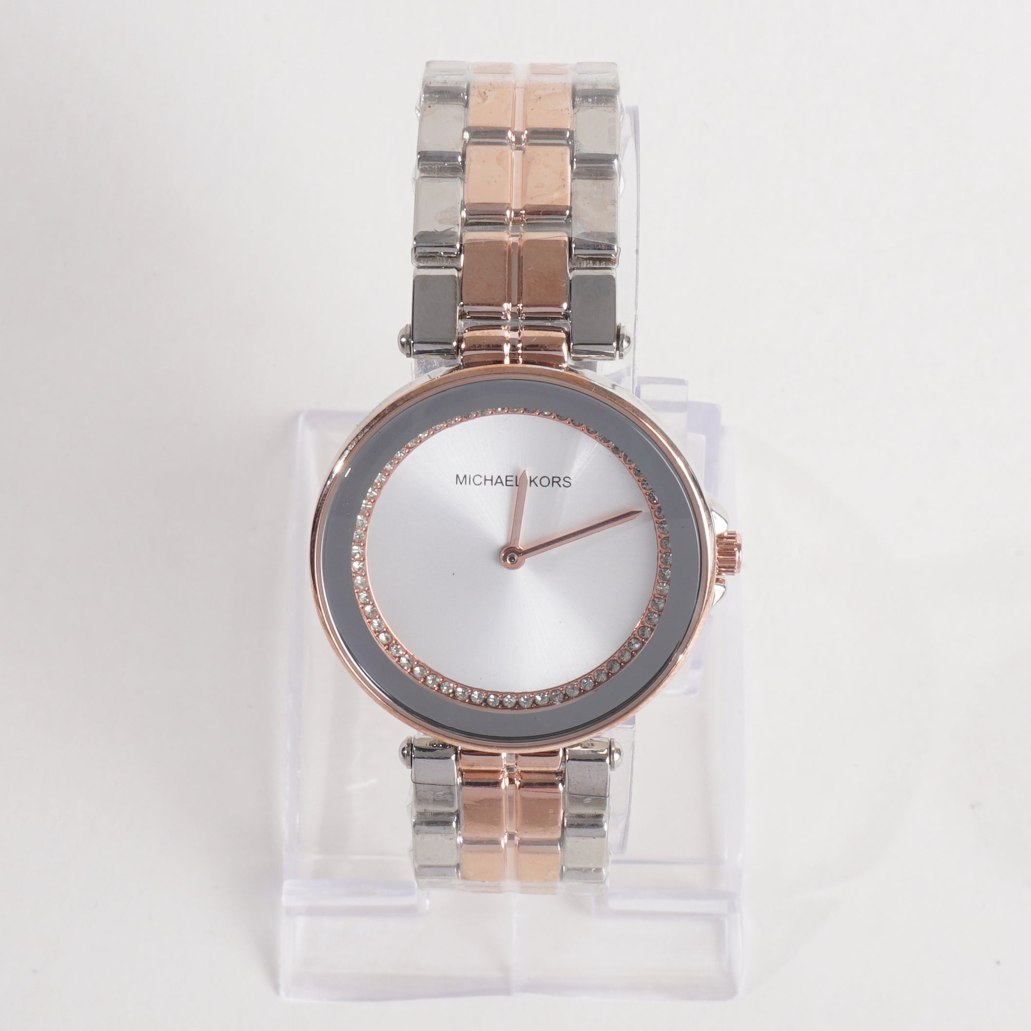 Two Tone Women Stylish Chain Wrist Watch Rosegold Silver MK W